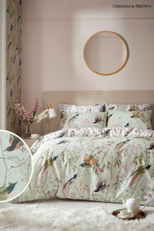 Graham & Brown Green Clavering Birds Duvet Cover and Pillowcase Set