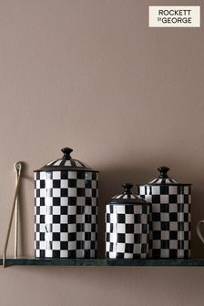 Rockett St George Set of 3 Black/White Checkerboard Nesting Enamel Storage Tins