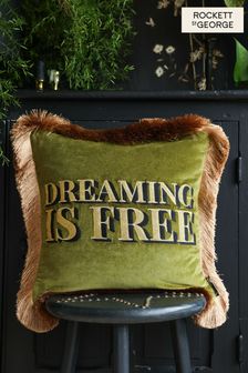 Rockett St George Dreaming Is Free Velvet Fringe Feather Filled Cushion