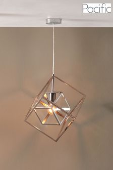 Pacific Silver Alessio Shiny Nickel Metal Cube Pendant Ceiling Light