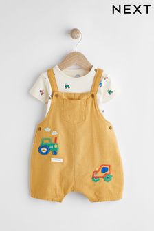 Yellow Tractor Baby Woven Dungarees and Bodysuit Set (0mths-2yrs)