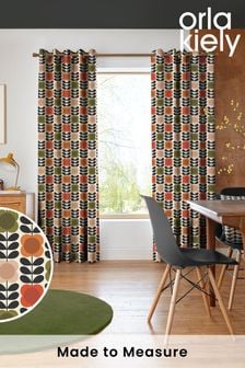 Orla Kiely Tomato and Pink Spot Flower Stem Made to Measure 100% Cotton Curtains