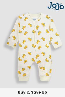 JoJo Maman Bébé Cream Lemon Printed Rib Footless Sleepsuit