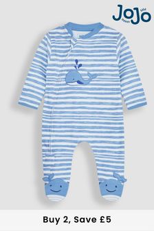 JoJo Maman Bébé Blue Whale Appliqué Zip Sleepsuit