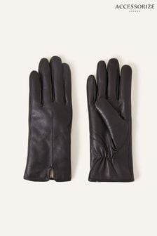 Accessorize Black Faux Fur-Lined Leather Gloves