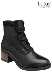 Lotus Black Leather Ankle Boots