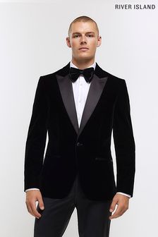 River Island Black Velvet Peak Tuxedo Jacket