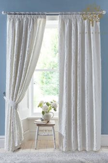 Appletree White Collier Luxury Jacquard Pencil Pleat Curtains