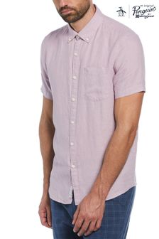 Original Penguin Purple Delave 100% Linen Short Sleeve Shirt In Lavender Frost