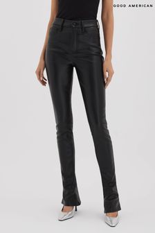 Good American Black Good American Faux Leather Slim Bootcut Trousers