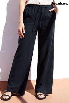 Threadbare Black Linen Blend Wide Leg Trousers