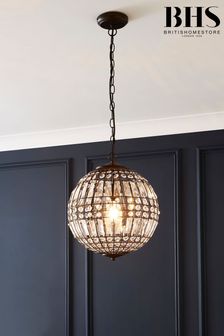 BHS Bronze Leanne 1 Light Glass Crystal Ball Pendant Ceiling Light