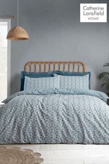 Catherine Lansfield Blue Sardinia Mosaic Tile Reversible Duvet Cover Set