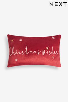 Red Christmas Wishes Velour Cushion