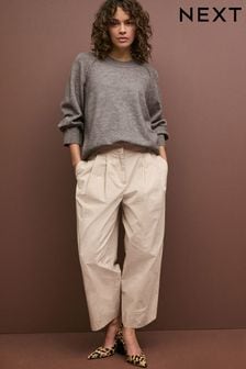 Stone Cotton Barrell Leg Trousers