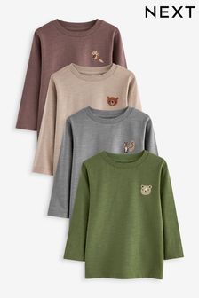 Grey/Brown Woodland Animal 100% Cotton Long Sleeve Character T-Shirts 4 Pack (3mths-7yrs)