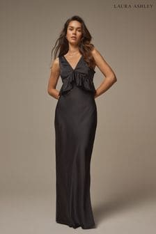 Laura Ashley Black Satin Bias Cut Dress