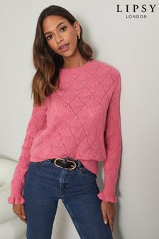 Lipsy Pink Knitted Pointelle Frill Cuff Jumper