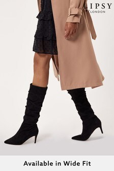Lipsy Black Wide FIt Heeled Ruched Long Boot