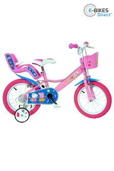 E-Bikes Direct Pink Dino Peppa Pig Pink Girls Bike with Doll Carrier - 14 Inch Wheels