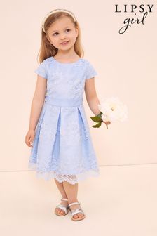 Lipsy Light Blue Mini Flower Girl Lace Dress