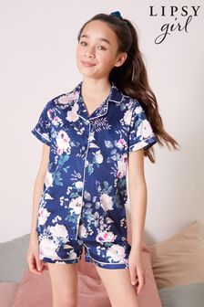 Lipsy Navy Blue Satin Pyjama Set