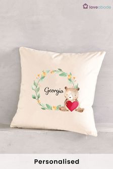 Personalised Bear & Garland Heart Cushion by Loveabode