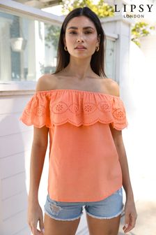 Lipsy Pink Broderie Bardot Top