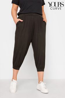 Yours Curve Black Cropped Harem Trousers