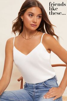 Friends Like These Ivory White Strappy Sleeveless Satin Cami Top