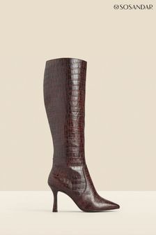 Sosandar Brown Croc Effect Leather Knee High Boots