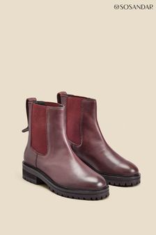 Sosandar Red Chunky Sole Leather Chelsea Boots