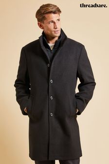 Threadbare Black Luxe Funnel Neck Coat with Mock Layer