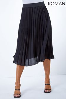 Roman Black Petite Pleated Midi Skirt