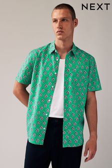 Green 100% Cotton Floral Print Short Sleeve 100% Cotton Shirt