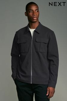 Charcoal Grey Zip Through Premium Texture Jersey Shacket