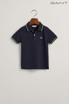 GANT Blue Kids Tipped Shield Piqué 100% Cotton Polo Shirt