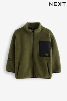 Olive Green Zip Through Borg Fleece (3-16yrs)