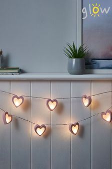 glow Pink Love Heart Wood String Lights