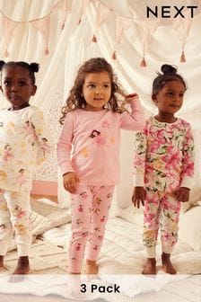 Pink/Cream Fairy 100% Cotton Long Sleeve Pyjamas 3 Pack (9mths-16yrs)