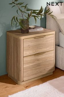 Mid Natural Mid Natural Arlo Oak Effect 2 Drawer Wide Bedside Table