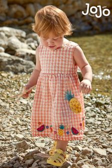 JoJo Maman Bébé Orange Pineapple Appliqué Gingham Summer Dress