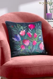 Wylder Nature Grey Wild Garden Posies Velvet Piped Polyester Filled Cushion