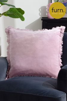 Furn Purple Gracie Velvet Fringed Polyester Filled Cushion