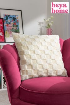 heya home Cream Check It Boucle Fleece Feather Filled Cushion