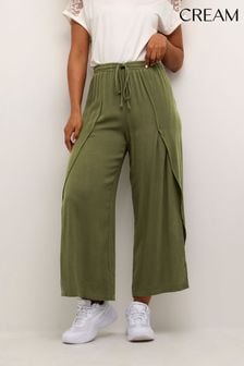 Cream Green Allie Wide Leg Cropped Trousers