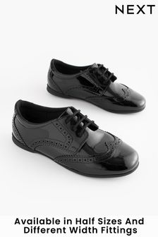 Black Patent Standard Fit (F) Leather Brogue Lace-Up School Shoes