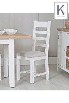 K Interiors White Windsor Solid Wood Ladder Back Fabric Dining Chairs