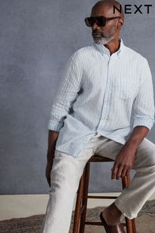 Blue Signature 100% Linen Long Sleeve Shirt