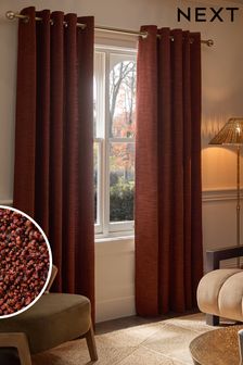 Rust Orange Bouclé Textured Eyelet Lined Curtains